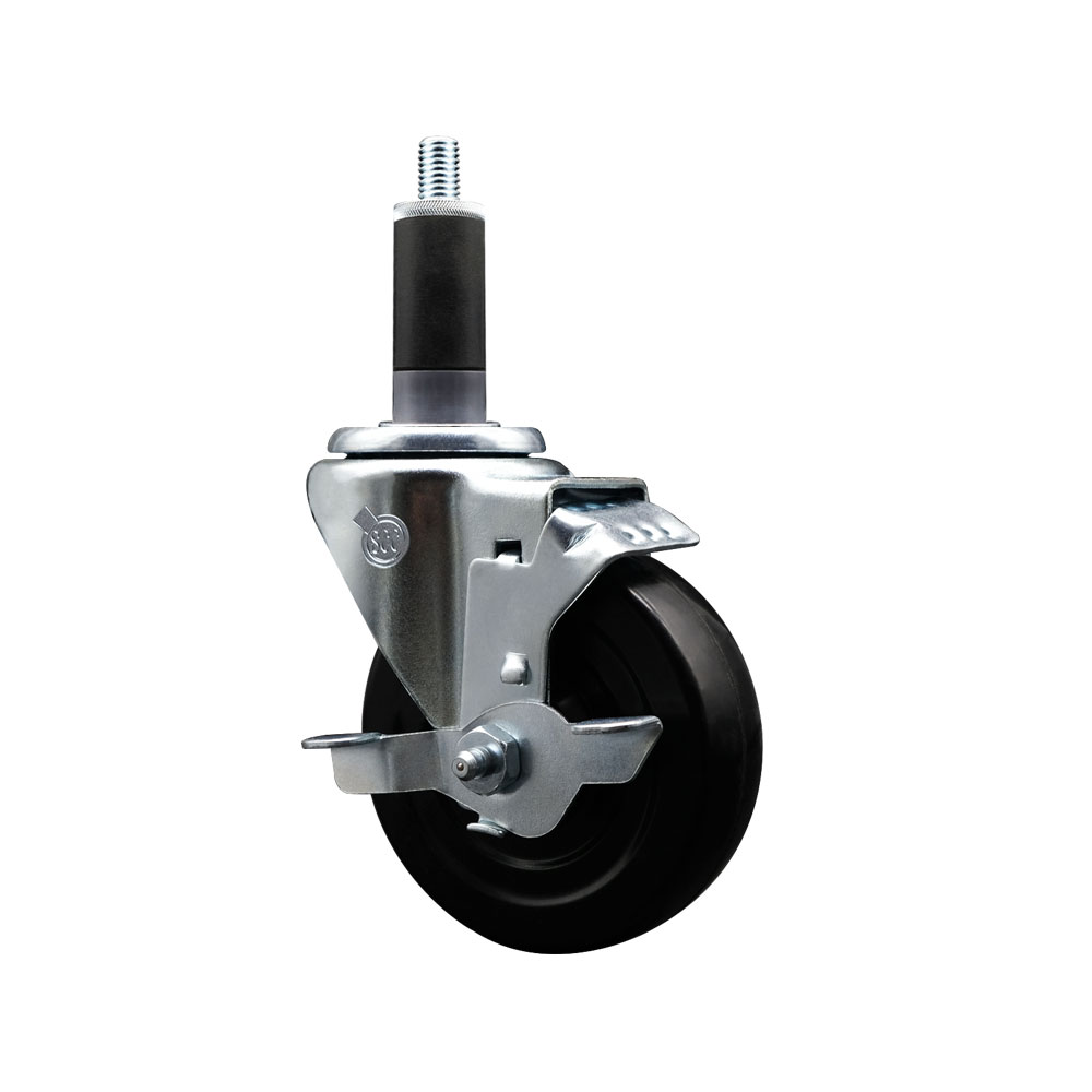 Stainless Steel Soft Rubber Expanding Stem Swivel Caster with 4 Inch Black Wheel and 1-1/8" Stem & Top Locking Brake - 200 lbs. Capacity Per Caster - Service Caster Brand — photo 1