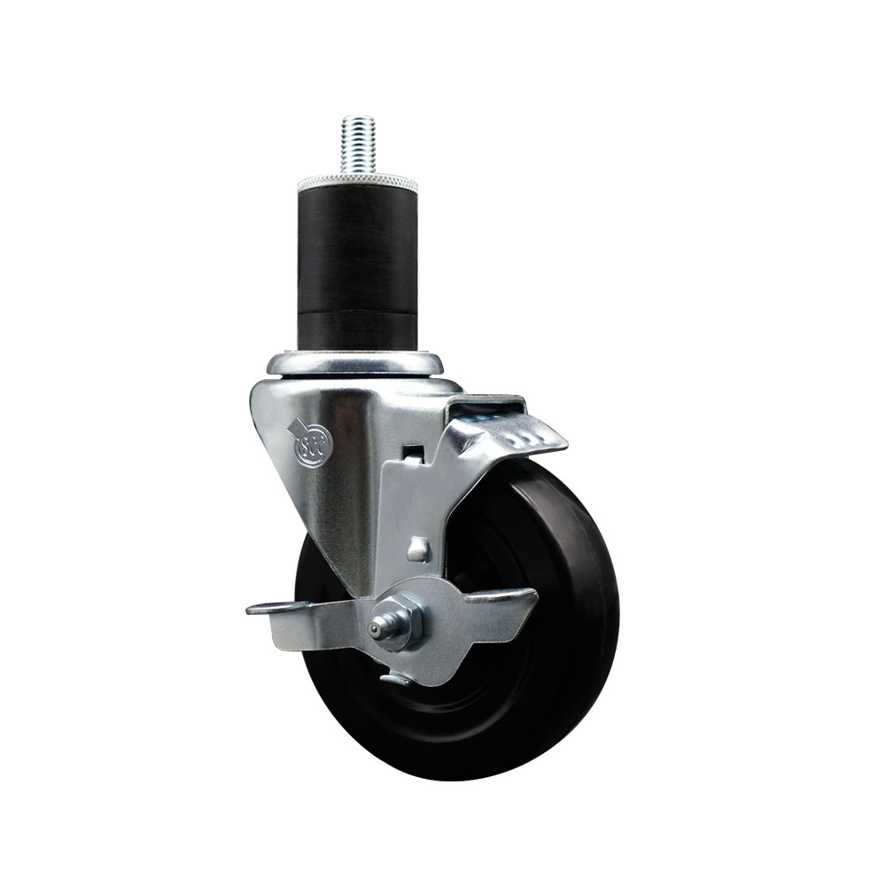 Stainless Steel Soft Rubber Expanding Stem Swivel Caster with 4 Inch Black Wheel and 1-3/4" Stem & Top Locking Brake - 200 lbs. Capacity Per Caster - Service Caster Brand — photo 1