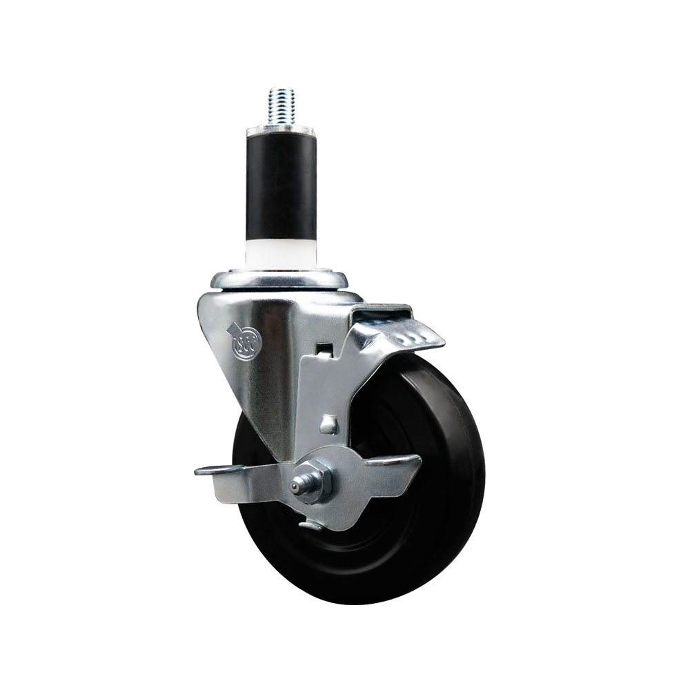 Stainless Steel Soft Rubber Expanding Stem Swivel Caster with 4 Inch Black Wheel and 1-3/8" Stem & Top Locking Brake - 200 lbs. Capacity Per Caster - Service Caster Brand — photo 1