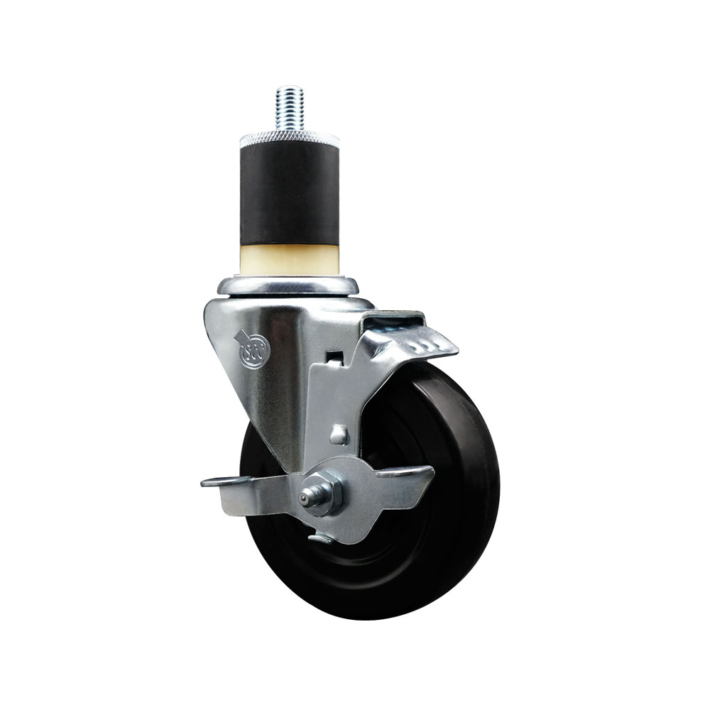 Stainless Steel Soft Rubber Expanding Stem Swivel Caster with 4 Inch Black Wheel and 1-7/8" Stem & Top Locking Brake - 200 lbs. Capacity Per Caster - Service Caster Brand — photo 1