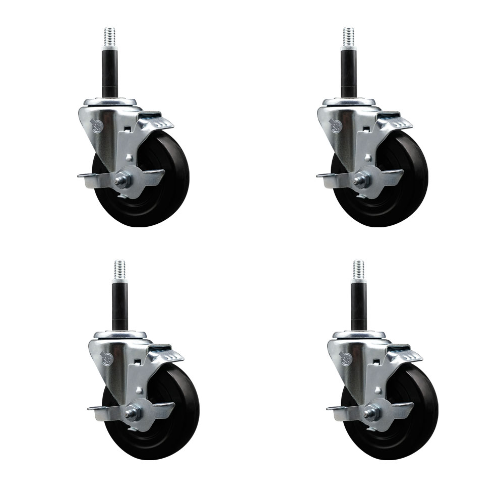 Soft Rubber Swivel Expanding Stem Caster Set of 4 with 4 Inch Black Wheels and 3/4" Stems - Includes 4 Swivel with Top Locking Brakes - 200 lbs. Capacity Per Caster - Service Caster Brand — photo 1
