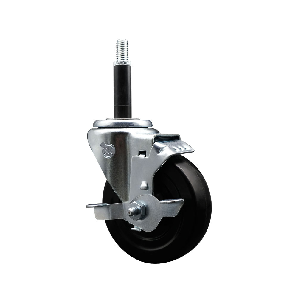 Soft Rubber Expanding Stem Swivel Caster with 4 Inch Black Wheel and 3/4" Stem & Top Locking Brake - 200 lbs. Capacity Per Caster - Service Caster Brand — photo 1