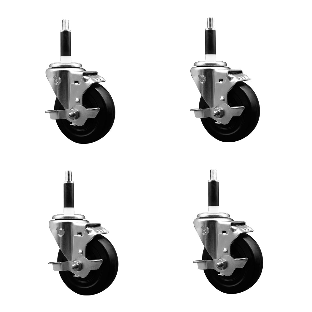 Soft Rubber Swivel Expanding Stem Caster Set of 4 with 4 Inch Black Wheels and 7/8" Stems - Includes 4 Swivel with Top Locking Brakes - 200 lbs. Capacity Per Caster - Service Caster Brand — photo 1