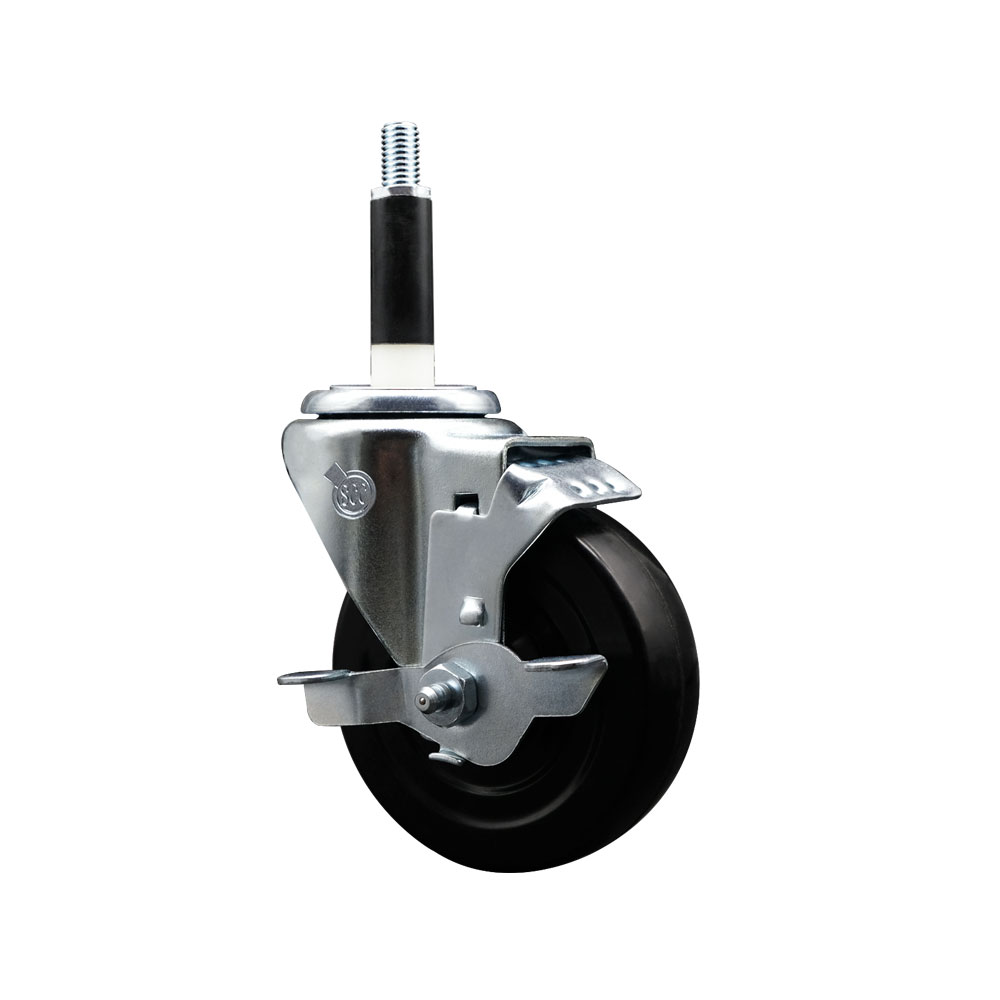 Soft Rubber Expanding Stem Swivel Caster with 4 Inch Black Wheel and 7/8" Stem & Top Locking Brake - 200 lbs. Capacity Per Caster - Service Caster Brand — photo 1