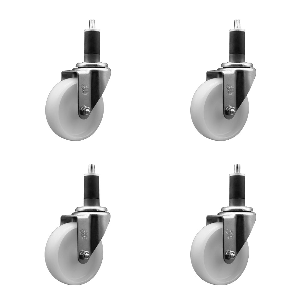 Nylon Swivel Expanding Stem Caster Set of 4 with 4 Inch White Wheel and 1-1/4" Stems  - Includes 4 Swivel - 1200 lbs. Total Capacity - Service Caster Brand — photo 1