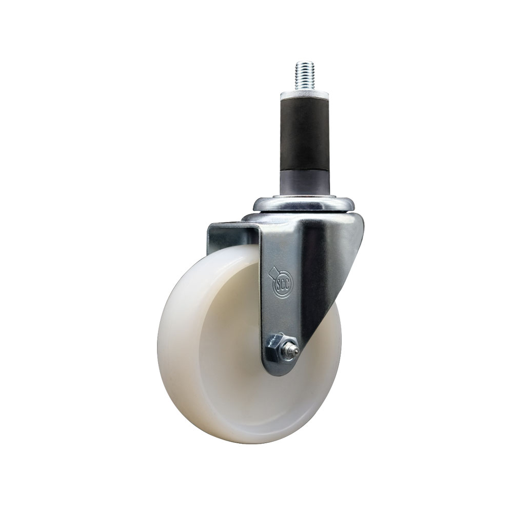 Nylon Expanding Stem Swivel Caster with 4 Inch White Wheel and 1-1/4" Stem -  300 lbs. Capacity Per Caster - Service Caster Brand — photo 1