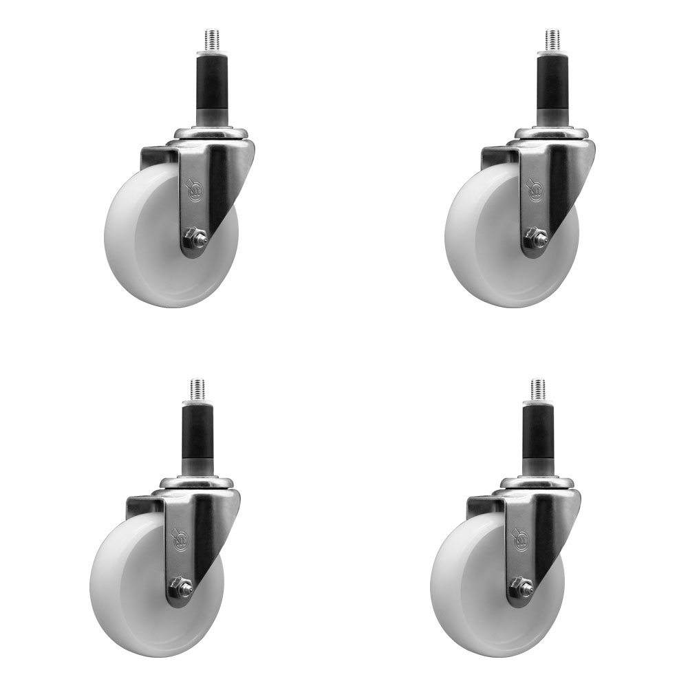 Stainless Steel Nylon Swivel Expanding Stem Caster Set of 4 with 4 Inch White Wheels and 1-1/8" Stems - Includes 4 Swivel - 1200 lbs. Total Capacity - Service Caster Brand — photo 1