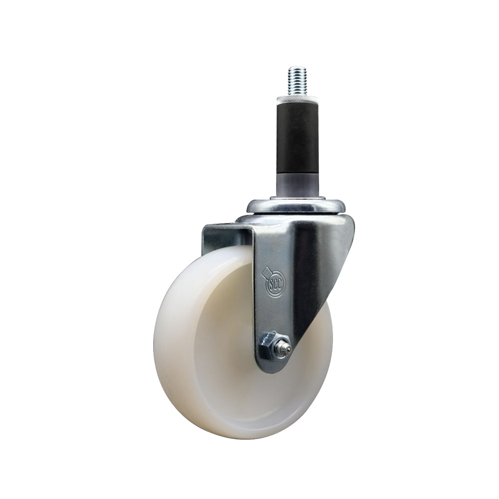 Nylon Expanding Stem Swivel Caster with 4 Inch White Wheel and 1-1/8" Stem -  300 lbs. Capacity Per Caster - Service Caster Brand — photo 1