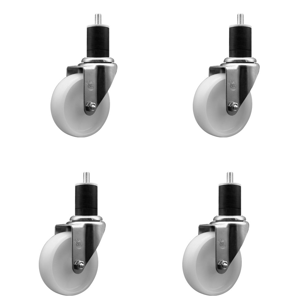 Nylon Swivel Expanding Stem Caster Set of 4 with 4 Inch White Wheel and 1-3/4" Stems  - Includes 4 Swivel - 1200 lbs. Total Capacity - Service Caster Brand — photo 1