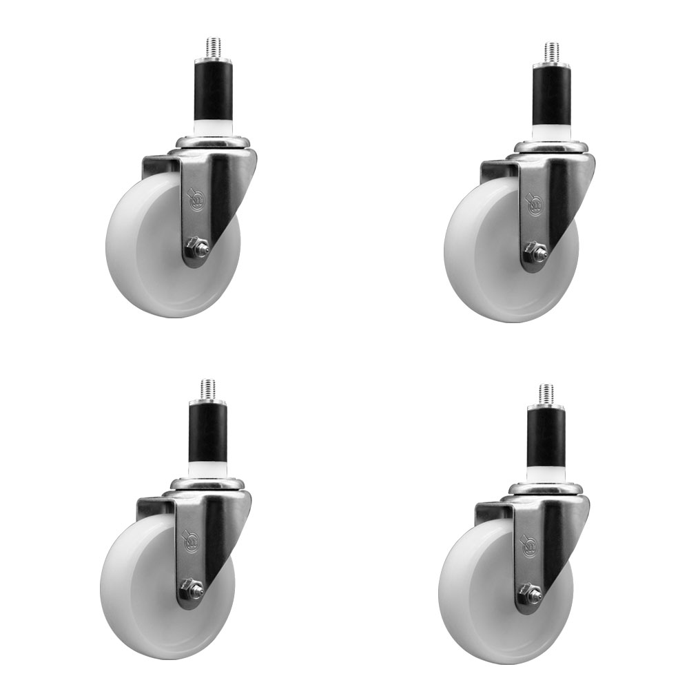Nylon Swivel Expanding Stem Caster Set of 4 with 4 Inch White Wheel and 1-3/8" Stems  - Includes 4 Swivel - 1200 lbs. Total Capacity - Service Caster Brand — photo 1