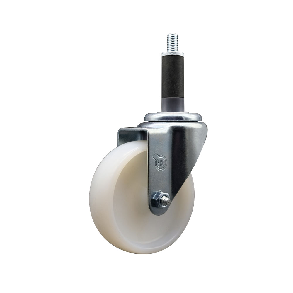 Nylon Expanding Stem Swivel Caster with 4 Inch White Wheel and 1" Stem -  300 lbs. Capacity Per Caster - Service Caster Brand — photo 1