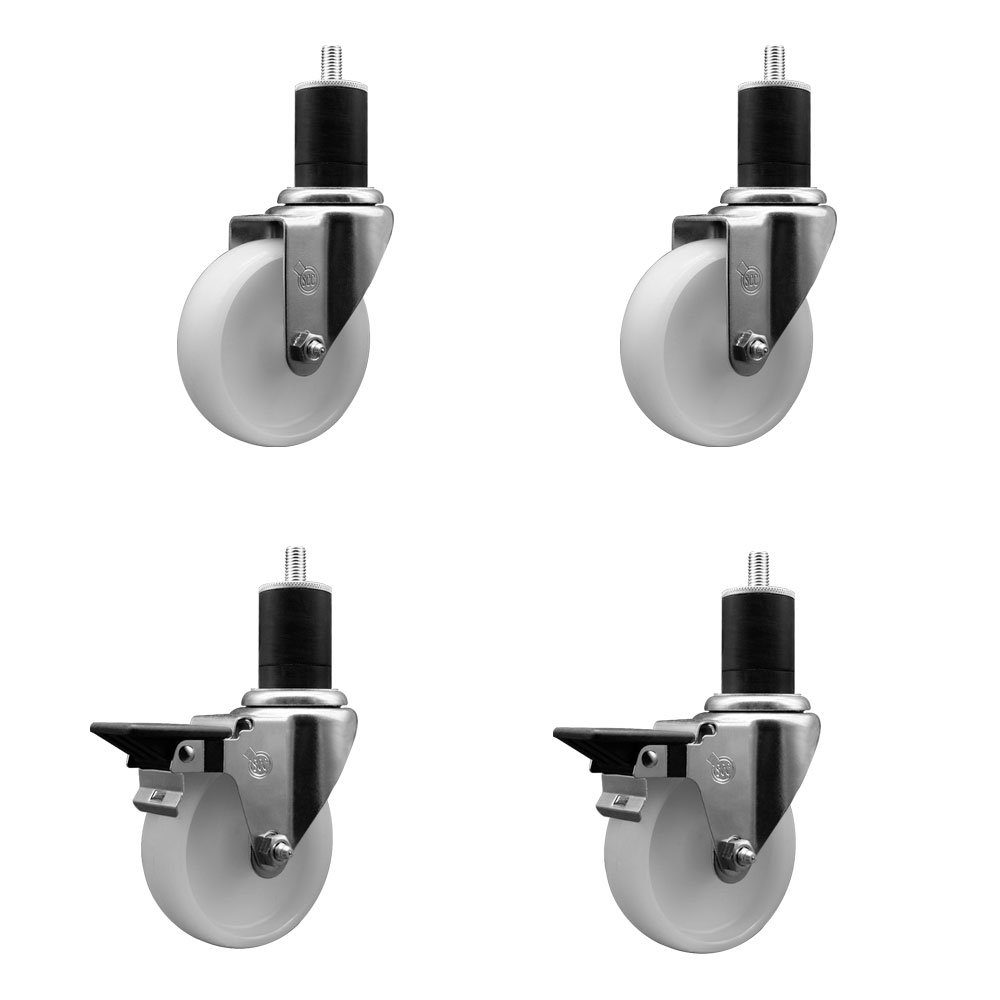 Nylon Swivel Expanding Stem Caster Set of 4 with 4 Inch White Wheel and 1-3/4" Stems - Includes 2 Swivel with Posi Locking Brakes and 2 Swivel - 1200 lbs. Total Capacity - Service Caster Brand — photo 1
