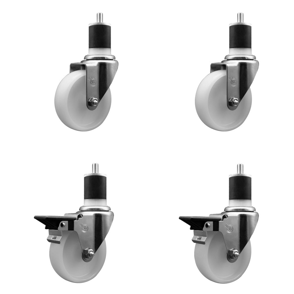 Nylon Swivel Expanding Stem Caster Set of 4 with 4 Inch White Wheel and 1-7/8" Stems - Includes 2 Swivel with Posi Locking Brakes and 2 Swivel - 1200 lbs. Total Capacity - Service Caster Brand — photo 1
