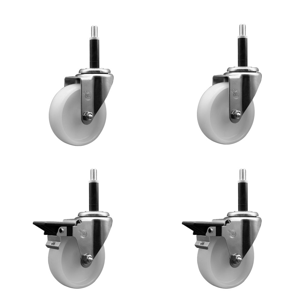 Nylon Swivel Expanding Stem Caster Set of 4 with 4 Inch White Wheel and 3/4" Stems  - Includes 2 Swivel with Posi Locking Brakes and 2 Swivel - 1200 lbs. Total Capacity - Service Caster Brand — photo 1