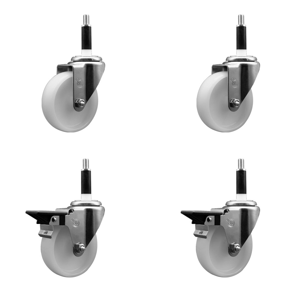 Nylon Swivel Expanding Stem Caster Set of 4 with 4 Inch White Wheel and 7/8" Stems  - Includes 2 Swivel with Posi Locking Brakes and 2 Swivel - 1200 lbs. Total Capacity - Service Caster Brand — photo 1