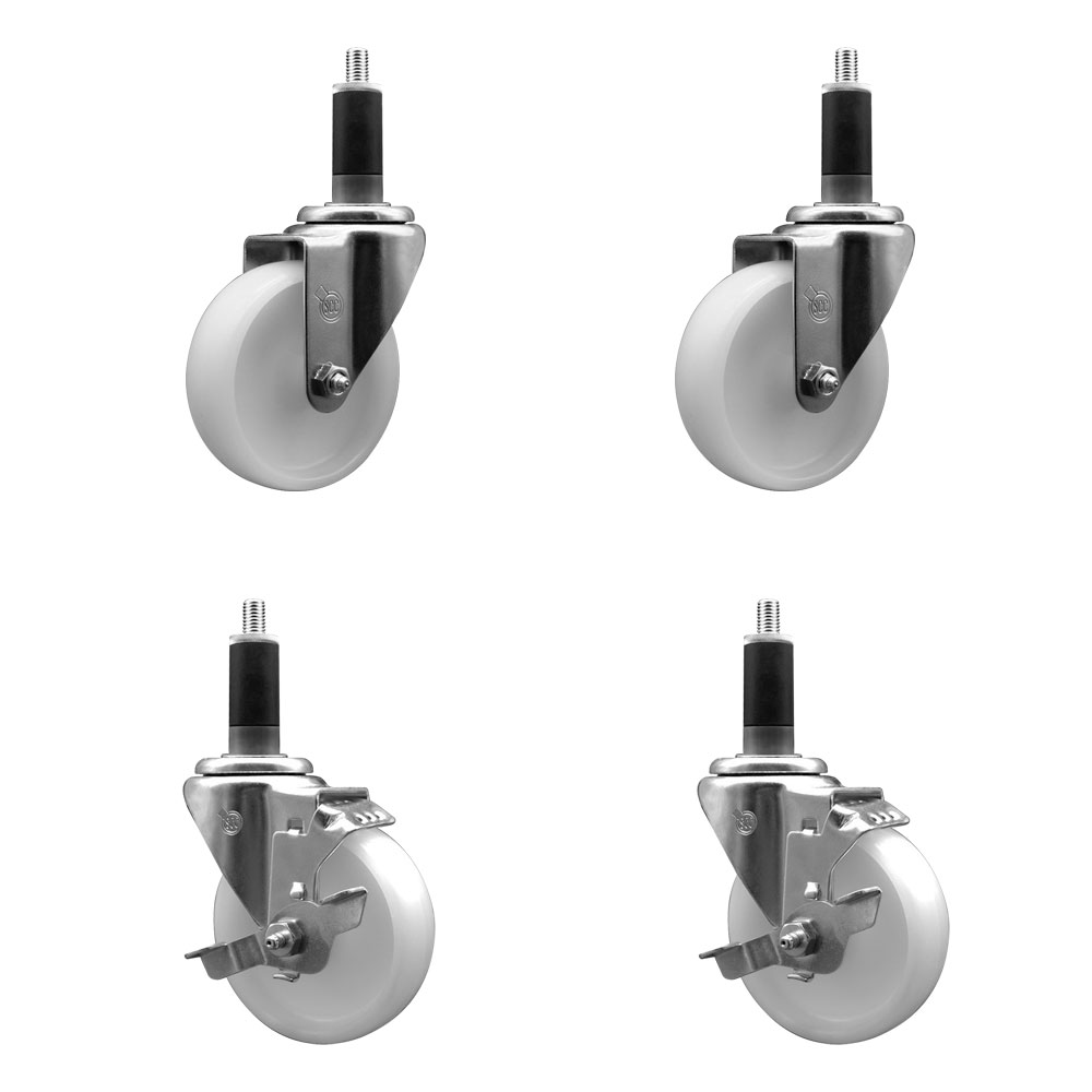 Nylon Swivel Expanding Stem Caster Set of 4 with 4 Inch White Wheel and 1-1/8" Stems  - Includes 2 Swivel with Top Locking Brakes and 2 Swivel - 1200 lbs. Total Capacity - Service Caster Brand — photo 1