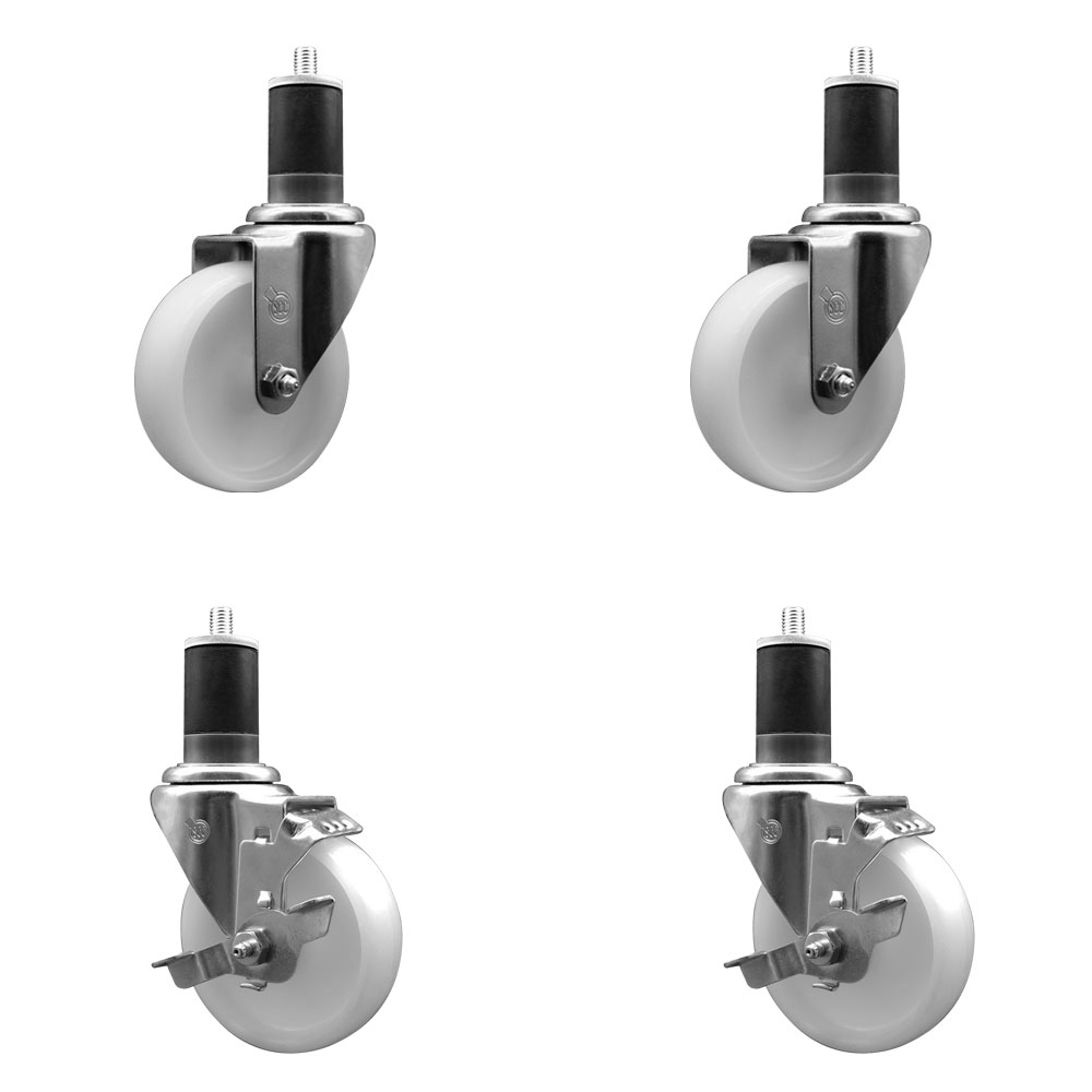 Nylon Swivel Expanding Stem Caster Set of 4 with 4 Inch White Wheel and 1-5/8" Stems  - Includes 2 Swivel with Top Locking Brakes and 2 Swivel - 1200 lbs. Total Capacity - Service Caster Brand — photo 1