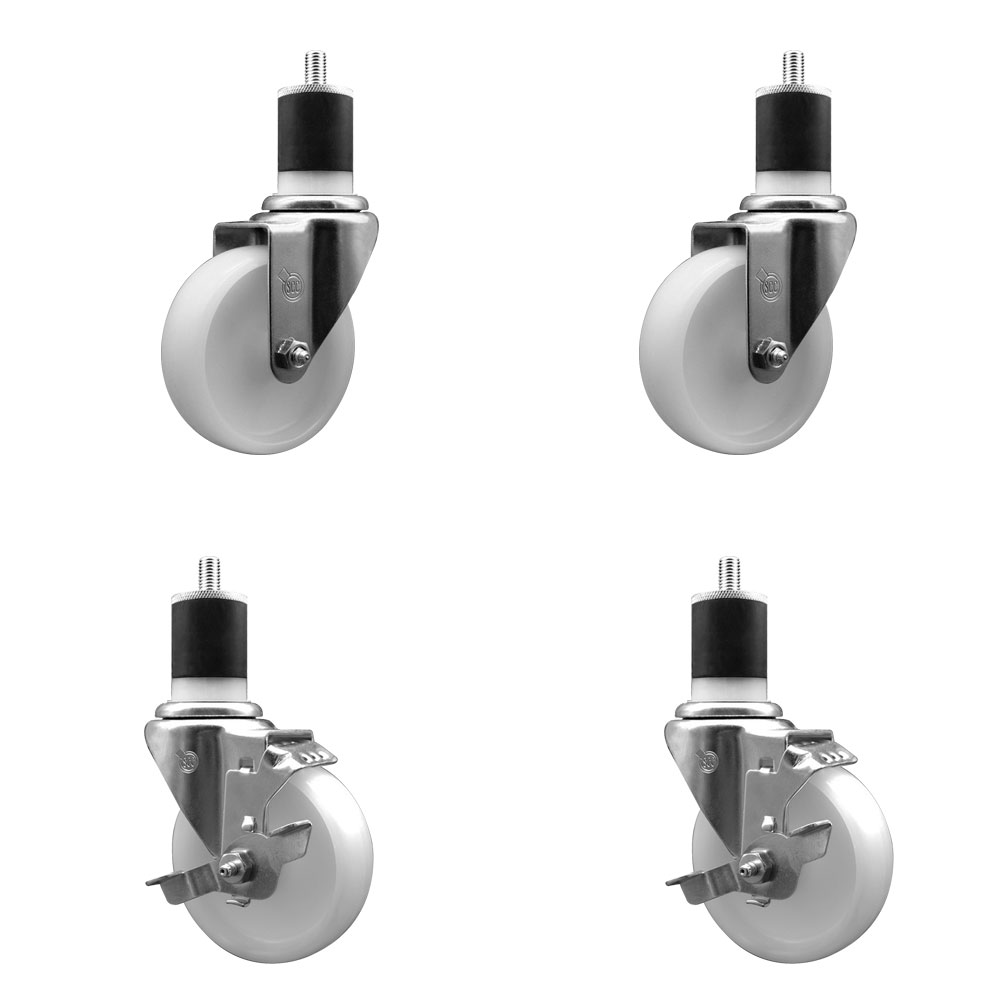 Stainless Steel Nylon Swivel Expanding Stem Caster Set of 4 with 4 Inch White Wheels and 1-7/8" Stems - Includes 2 Swivel with Top Locking Brakes - 1200 lbs. Total Capacity - Service Caster Brand — photo 1