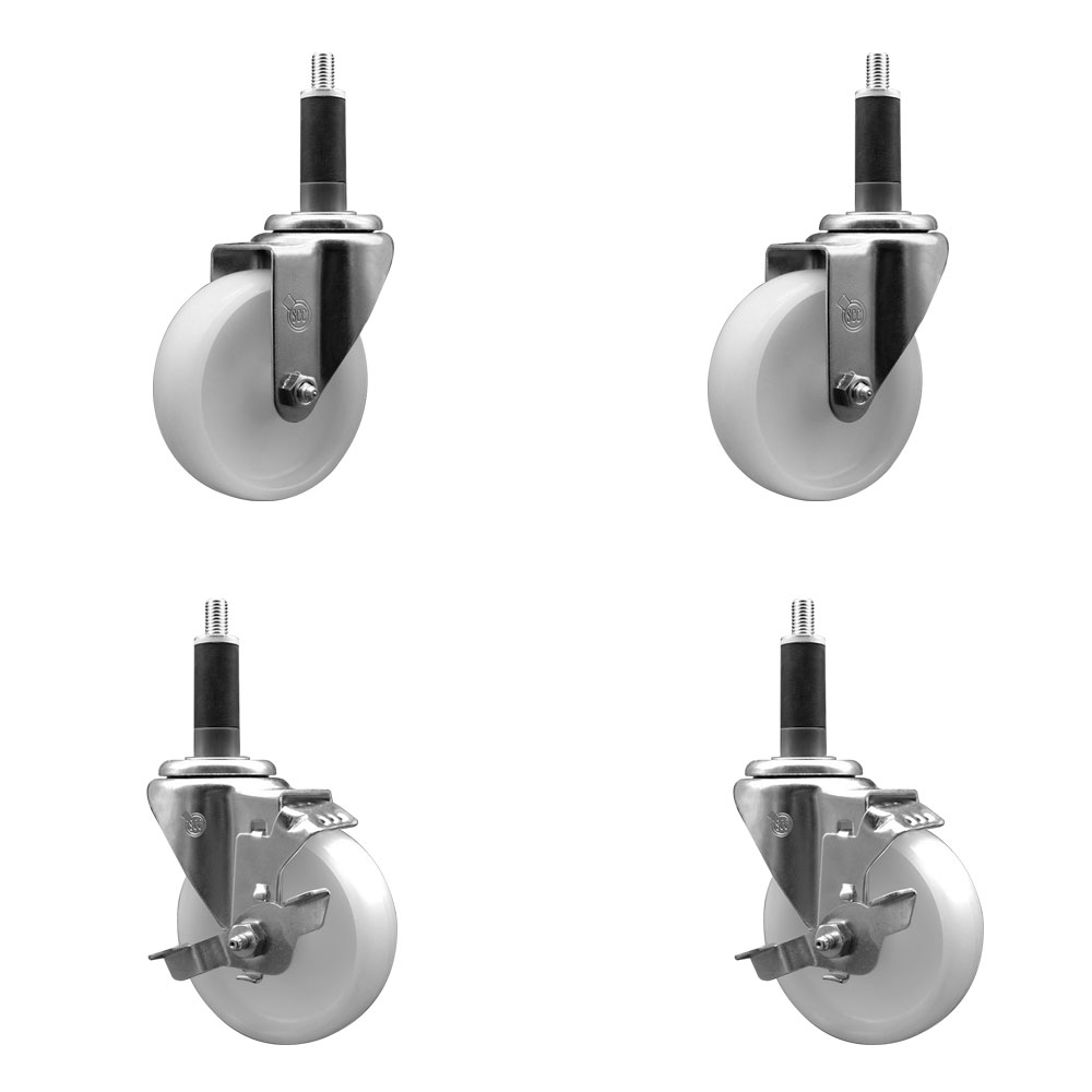 Stainless Steel Nylon Swivel Expanding Stem Caster Set of 4 with 4 Inch White Wheels and 1" Stems - Includes 2 Swivel with Top Locking Brakes - 1200 lbs. Total Capacity - Service Caster Brand — photo 1