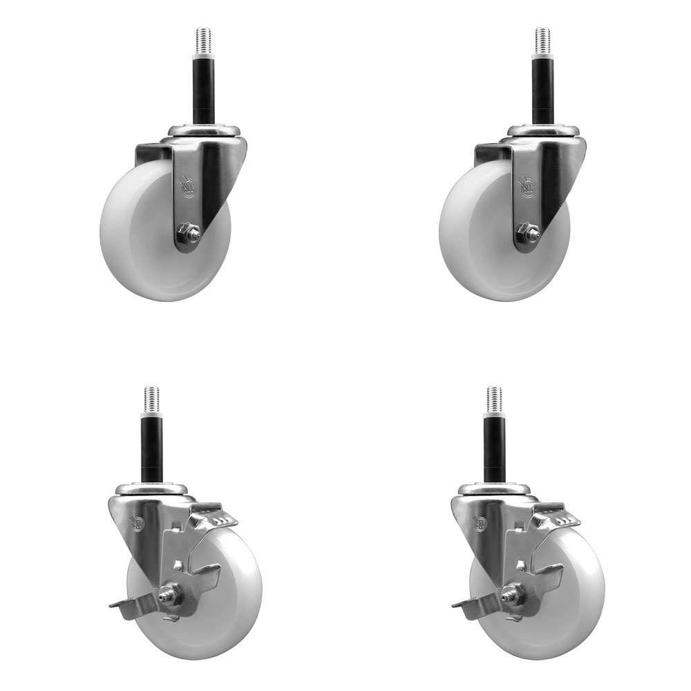 Nylon Swivel Expanding Stem Caster Set of 4 with 4 Inch White Wheel and 3/4" Stems  - Includes 2 Swivel with Top Locking Brakes and 2 Swivel - 1200 lbs. Total Capacity - Service Caster Brand — photo 1