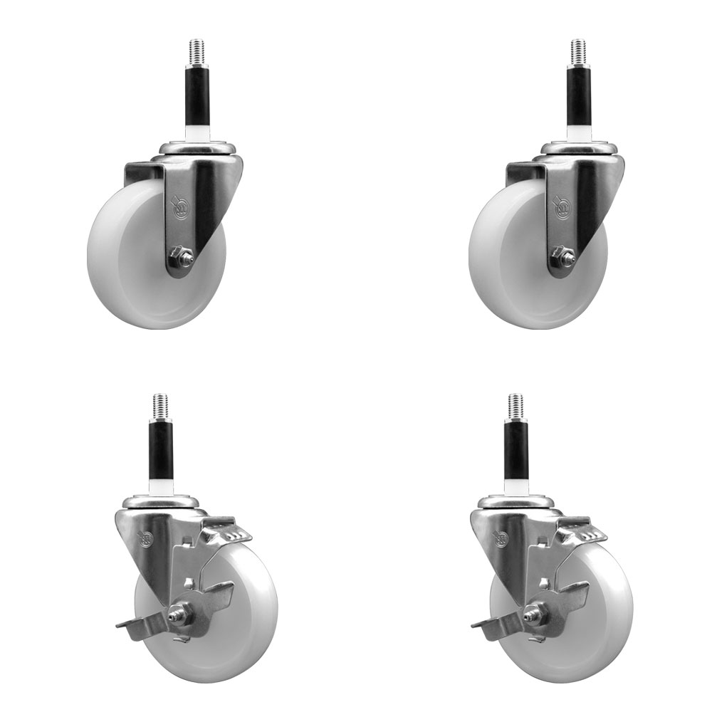 Nylon Swivel Expanding Stem Caster Set of 4 with 4 Inch White Wheel and 7/8" Stems  - Includes 2 Swivel with Top Locking Brakes and 2 Swivel - 1200 lbs. Total Capacity - Service Caster Brand — photo 1