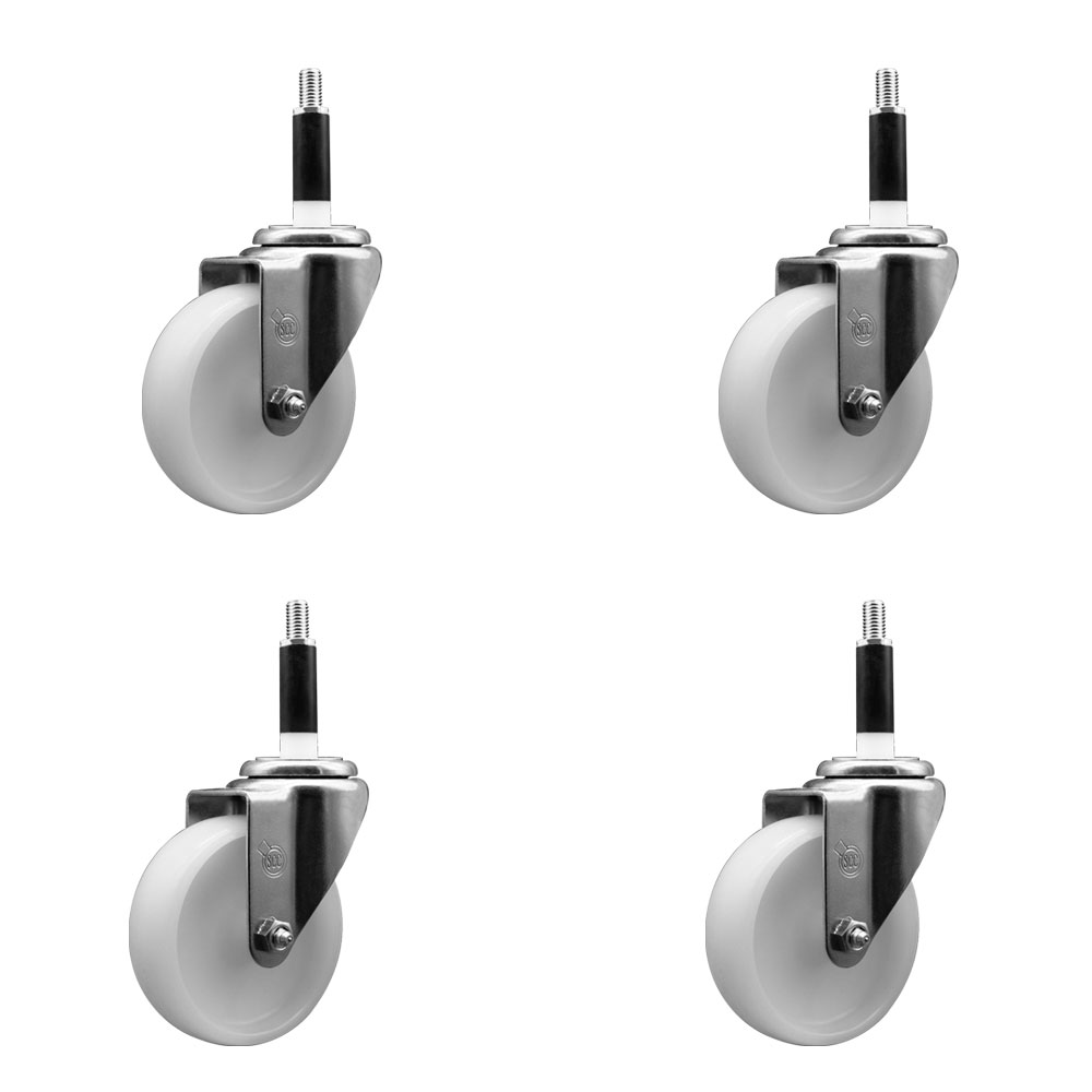 Nylon Swivel Expanding Stem Caster Set of 4 with 4 Inch White Wheel and 7/8" Stems  - Includes 4 Swivel - 1200 lbs. Total Capacity - Service Caster Brand — photo 1