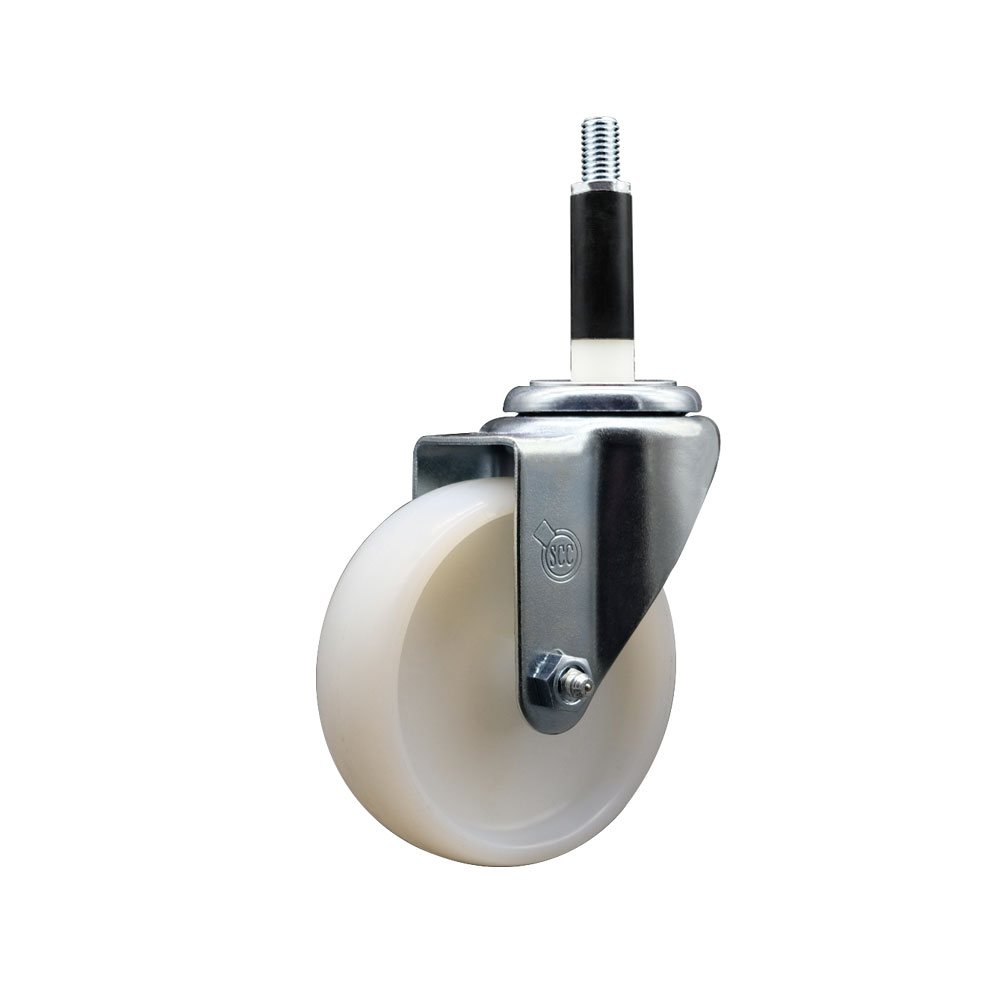 Nylon Expanding Stem Swivel Caster with 4 Inch White Wheel and 7/8" Stem -  300 lbs. Capacity Per Caster - Service Caster Brand — photo 1