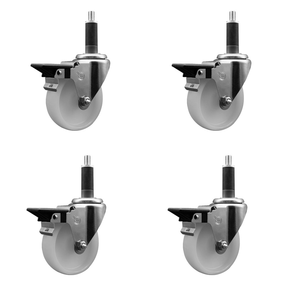 Nylon Swivel Expanding Stem Caster Set of 4 with 4 Inch White Wheel and 1" Stems - Includes 4 Swivel with Posi Lock Brakes - 1200 lbs. Total Capacity - Service Caster Brand — photo 1