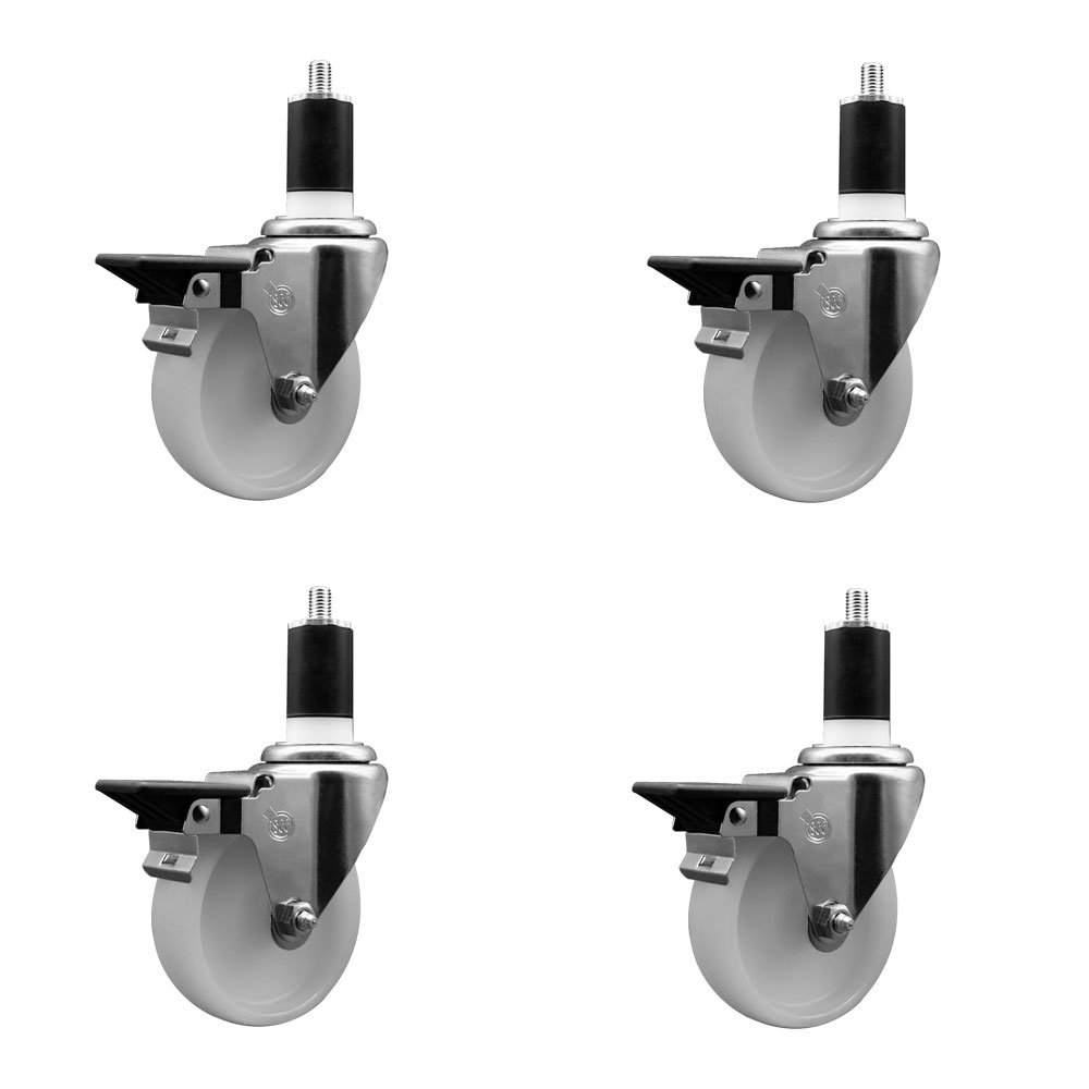 Nylon Swivel Expanding Stem Caster Set of 4 with 4 Inch White Wheel and 1-1/2" Stems - Includes 4 Swivel with Posi Lock Brakes - 1200 lbs. Total Capacity - Service Caster Brand — photo 1