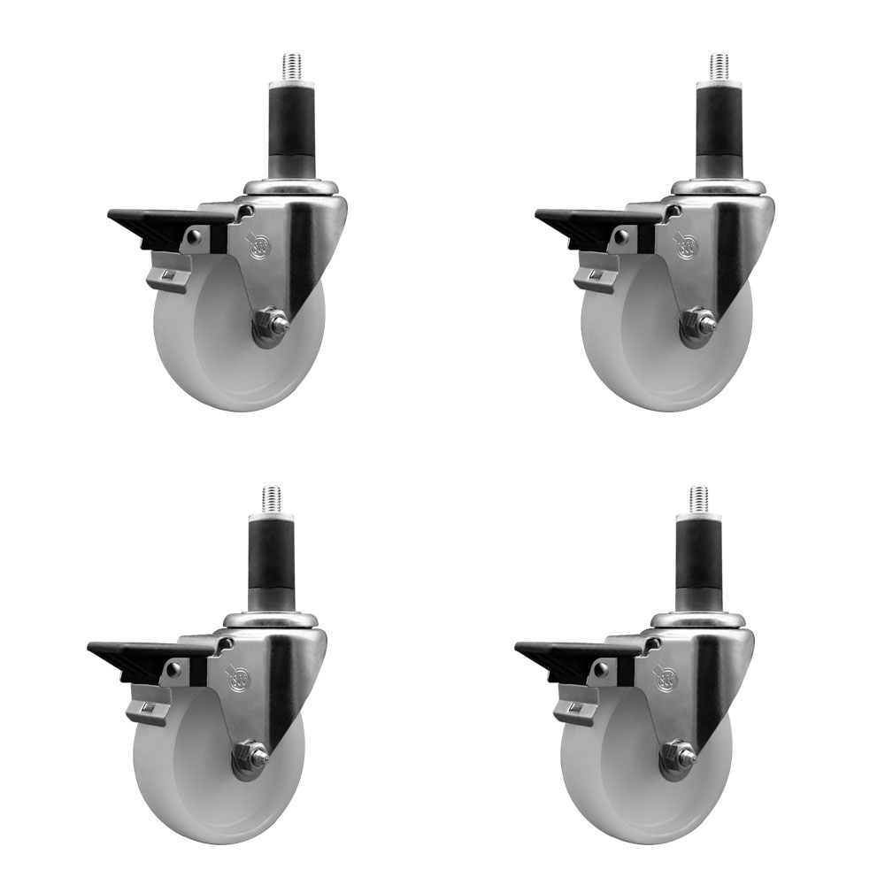 Nylon Swivel Expanding Stem Caster Set of 4 with 4 Inch White Wheel and 1-1/4" Stems - Includes 4 Swivel with Posi Lock Brakes - 1200 lbs. Total Capacity - Service Caster Brand — photo 1
