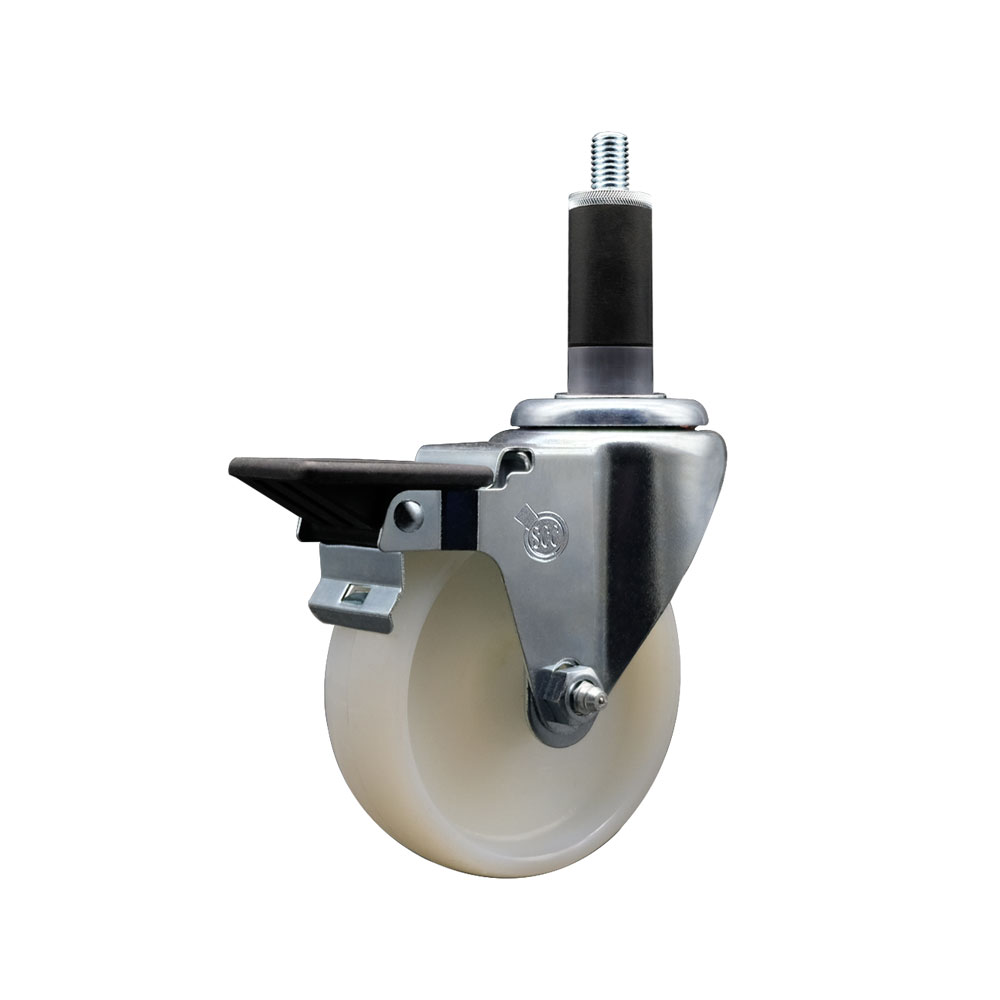 Nylon Expanding Stem Swivel Caster with 4 Inch White Wheel and 1-1/8" Stem & Posi Locking Brake - 300 lbs. Capacity Per Caster - Service Caster Brand — photo 1