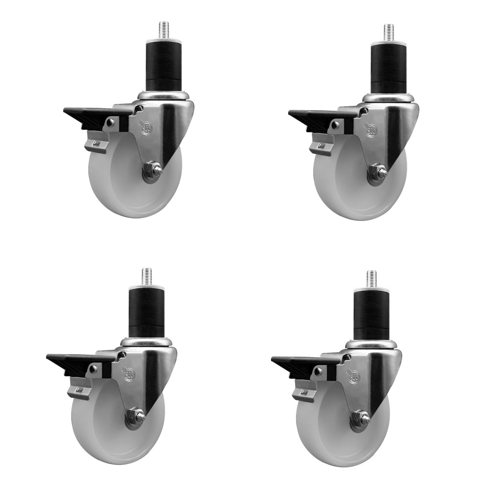 Nylon Swivel Expanding Stem Caster Set of 4 with 4 Inch White Wheel and 1-3/4" Stems - Includes 4 Swivel with Posi Lock Brakes - 1200 lbs. Total Capacity - Service Caster Brand — photo 1