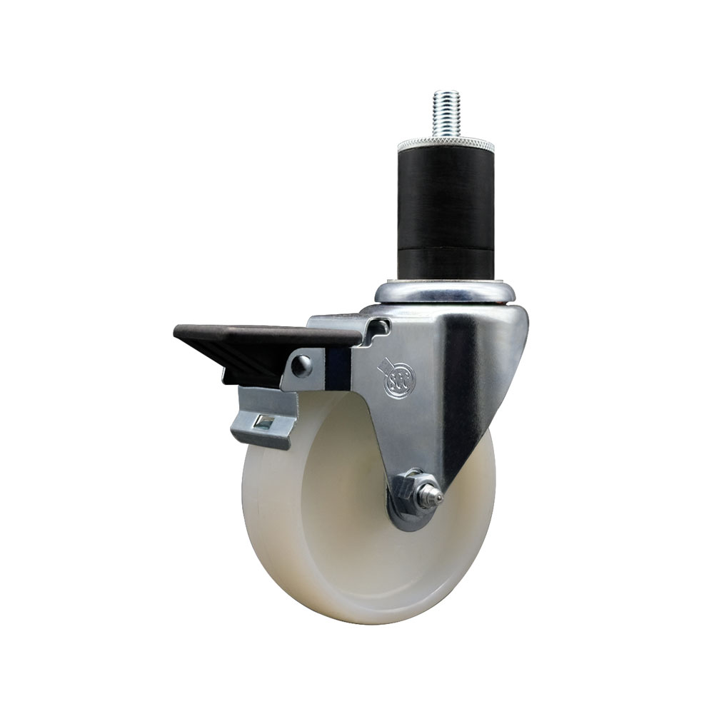 Nylon Expanding Stem Swivel Caster with 4 Inch White Wheel and 1-3/4" Stem & Posi Locking Brake - 300 lbs. Capacity Per Caster - Service Caster Brand — photo 1