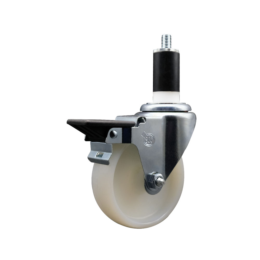 Nylon Expanding Stem Swivel Caster with 4 Inch White Wheel and 1-3/8" Stem & Posi Locking Brake - 300 lbs. Capacity Per Caster - Service Caster Brand — photo 1