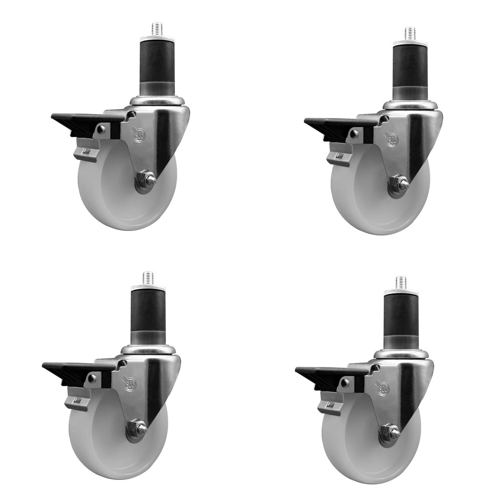 Nylon Swivel Expanding Stem Caster Set of 4 with 4 Inch White Wheel and 1-5/8" Stems - Includes 4 Swivel with Posi Lock Brakes - 1200 lbs. Total Capacity - Service Caster Brand — photo 1