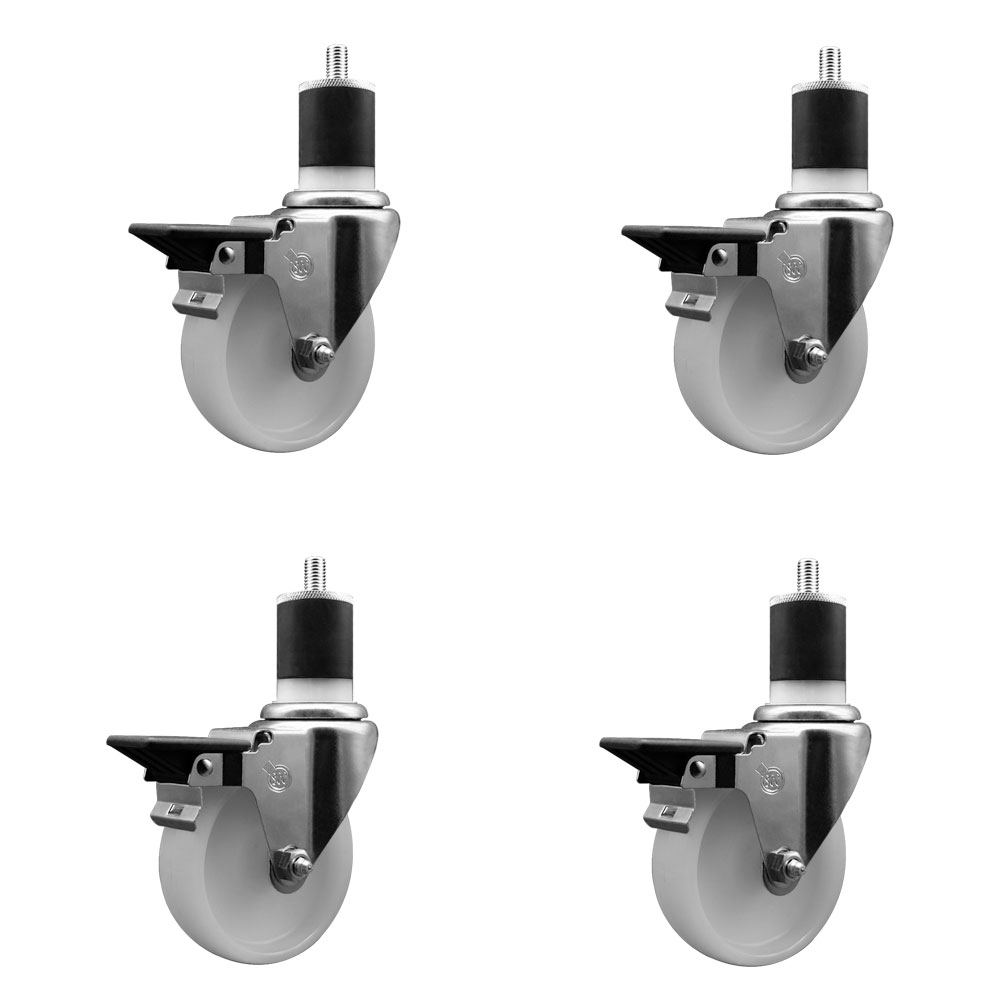 Nylon Swivel Expanding Stem Caster Set of 4 with 5 Inch White Wheels and 1-7/8" Stems - Includes 4 Swivel with Posi Lock Brakes - 1200 lbs. Total Capacity - Service Caster Brand — photo 1