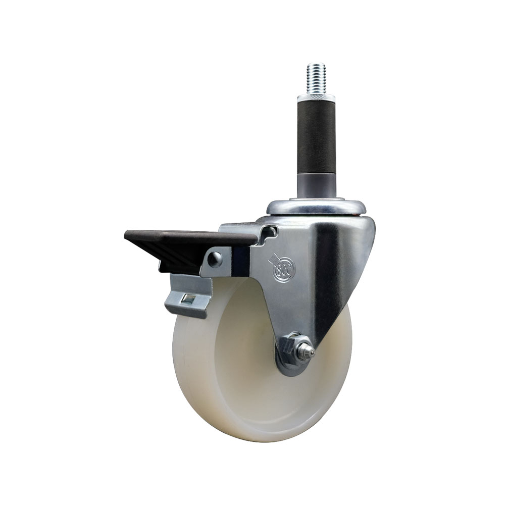 Nylon Expanding Stem Swivel Caster with 4 Inch White Wheel and 1" Stem & Posi Locking Brake - 300 lbs. Capacity Per Caster - Service Caster Brand — photo 1