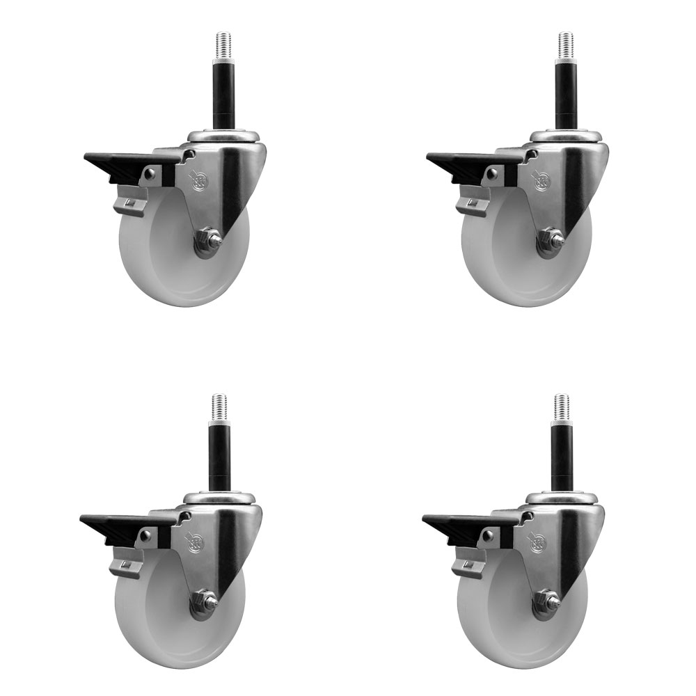 Nylon Swivel Expanding Stem Caster Set of 4 with 4 Inch White Wheel and 3/4" Stems - Includes 4 Swivel with Posi Lock Brakes - 1200 lbs. Total Capacity - Service Caster Brand — photo 1