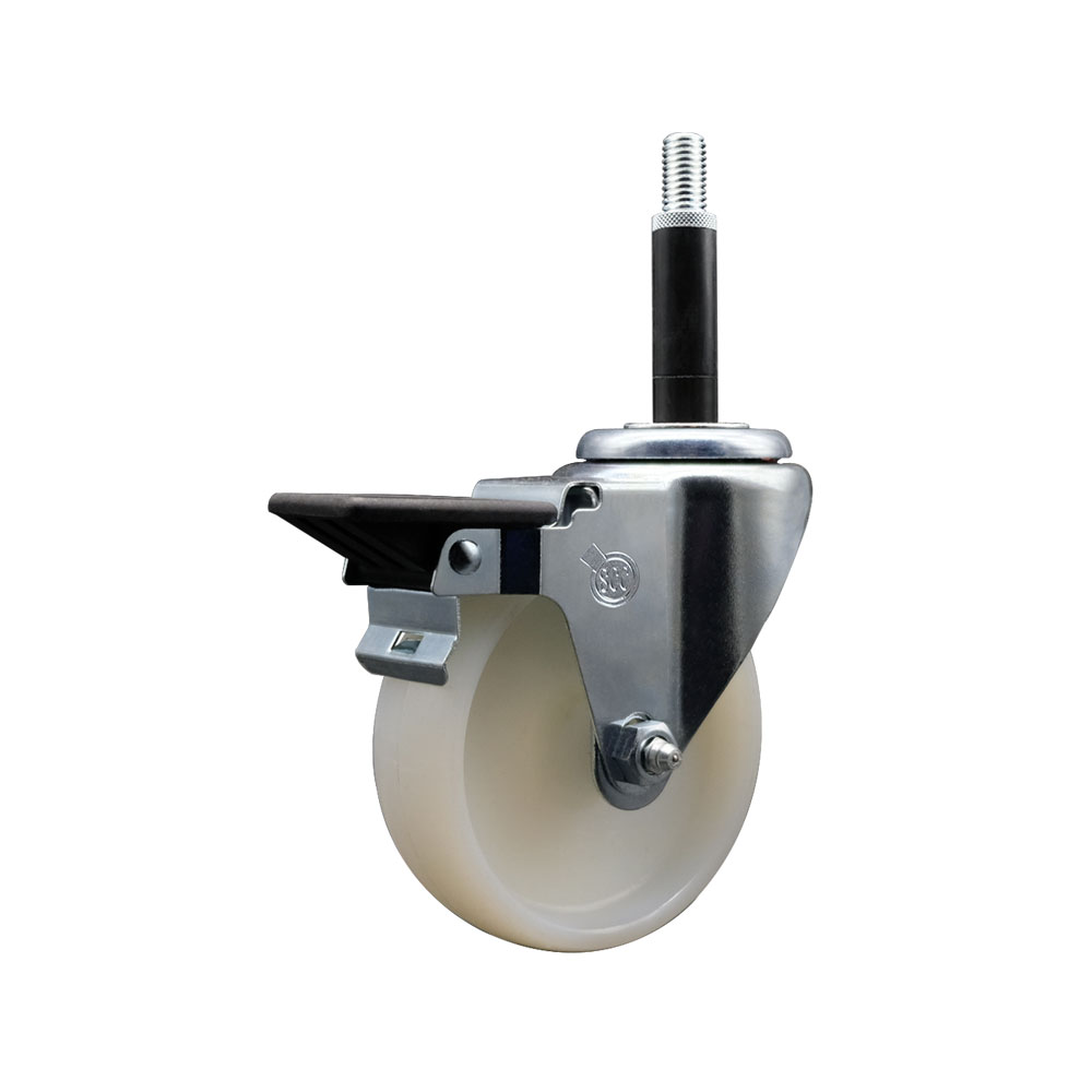 Nylon Expanding Stem Swivel Caster with 4 Inch White Wheel and 3/4" Stem & Posi Locking Brake - 300 lbs. Capacity Per Caster - Service Caster Brand — photo 1