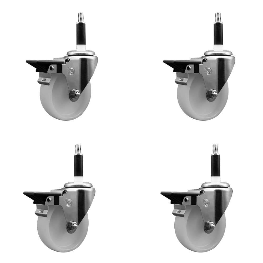 Nylon Swivel Expanding Stem Caster Set of 4 with 4 Inch White Wheel and 7/8" Stems - Includes 4 Swivel with Posi Lock Brakes - 1200 lbs. Total Capacity - Service Caster Brand — photo 1