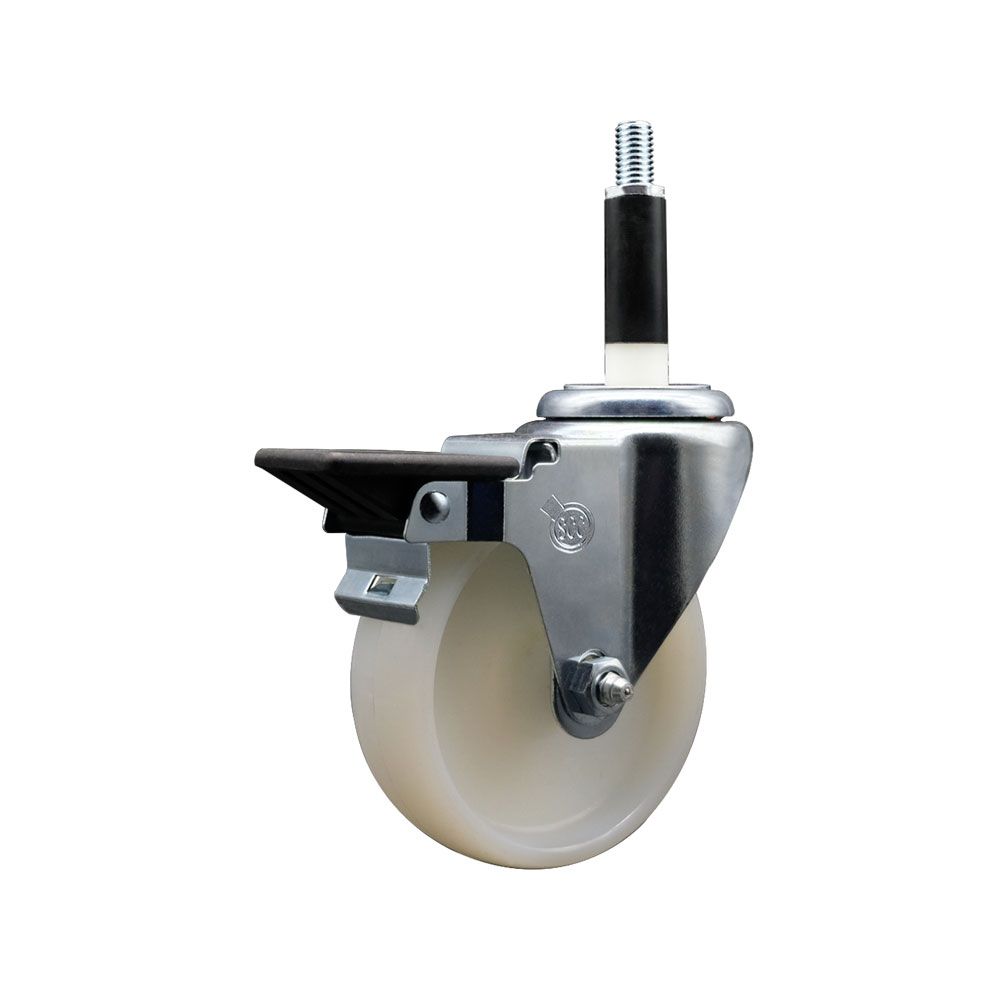 Nylon Expanding Stem Swivel Caster with 4 Inch White Wheel and 7/8" Stem & Posi Locking Brake - 300 lbs. Capacity Per Caster - Service Caster Brand — photo 1