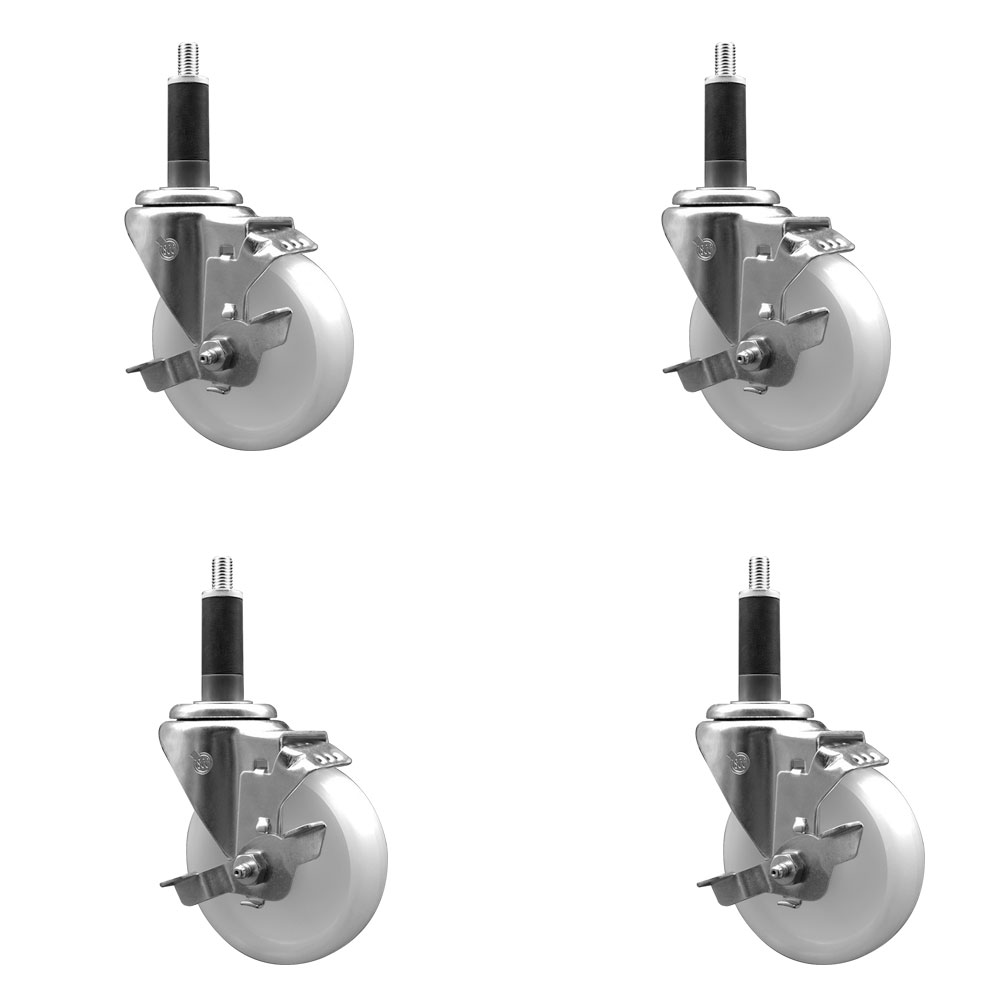Stainless Steel Nylon Swivel Expanding Stem Caster Set of 4 with 4 Inch White Wheels and 1" Stems  - Includes 4 Swivel with Top Lock Brakes - 1200 lbs. Total Capacity - Service Caster Brand — photo 1