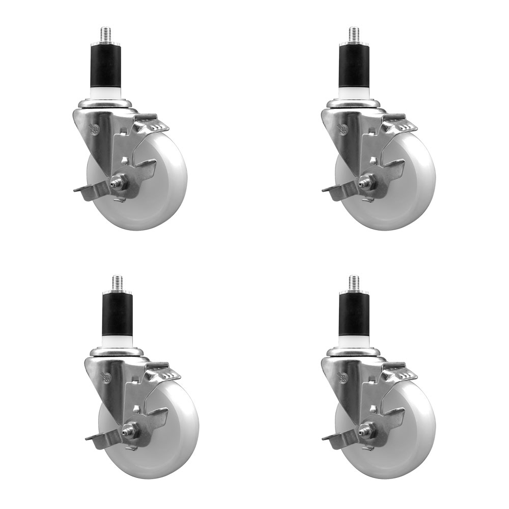 Nylon Swivel Expanding Stem Caster Set of 4 with 4 Inch White Wheel and 1-1/2" Stems - Includes 4 Swivel with Top Lock Brakes - 1200 lbs. Total Capacity - Service Caster Brand — photo 1