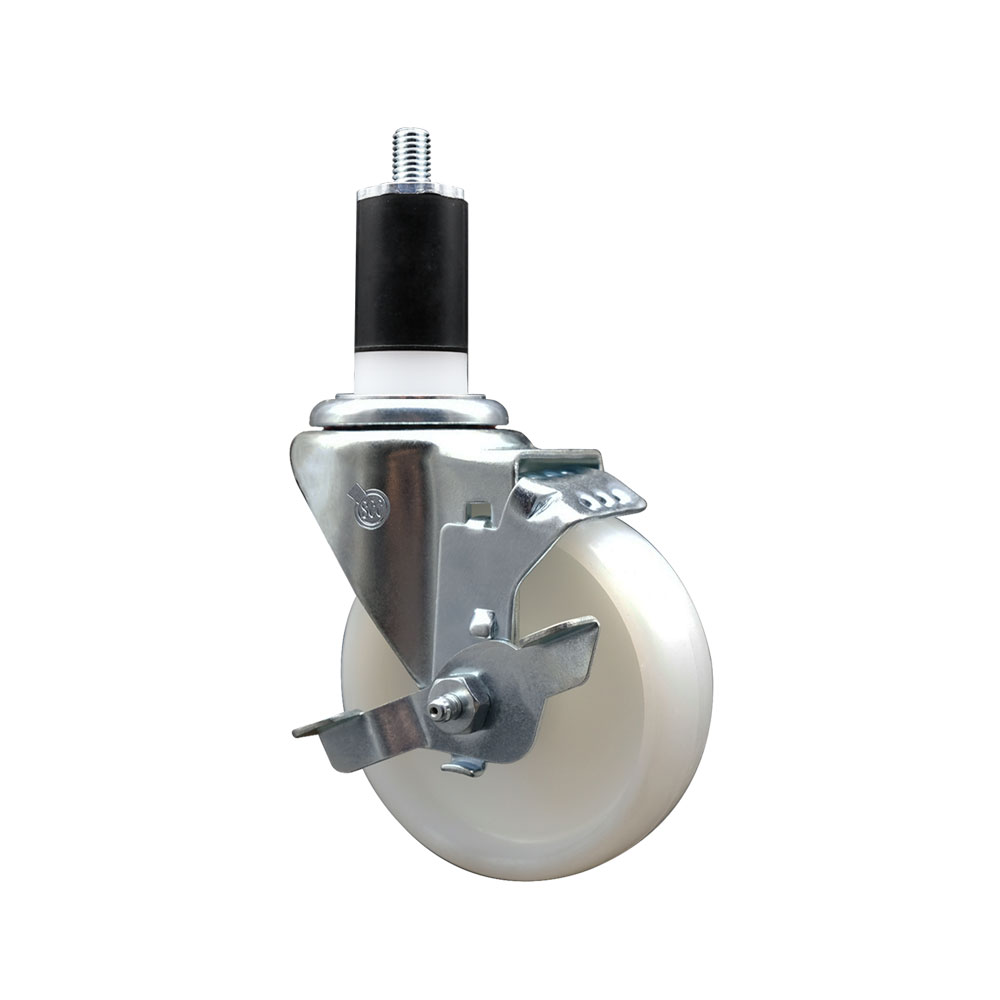 Stainless Steel Nylon Expanding Stem Swivel Caster with 4 Inch White Wheel and 1-1/2" Stem & Top Locking Brake - 300 lbs. Capacity Per Caster - Service Caster Brand — photo 1