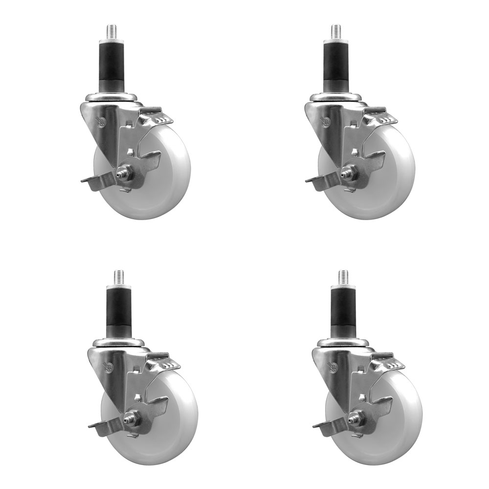 Stainless Steel Nylon Swivel Expanding Stem Caster Set of 4 with 4 Inch White Wheels and 1-1/4" Stems  - Includes 4 Swivel with Top Lock Brakes - 1200 lbs. Total Capacity - Service Caster Brand — photo 1