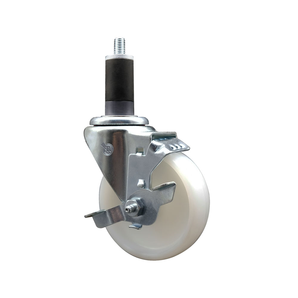 Stainless Steel Nylon Expanding Stem Swivel Caster with 4 Inch White Wheel and 1-1/4" Stem & Top Locking Brake - 300 lbs. Capacity Per Caster - Service Caster Brand — photo 1