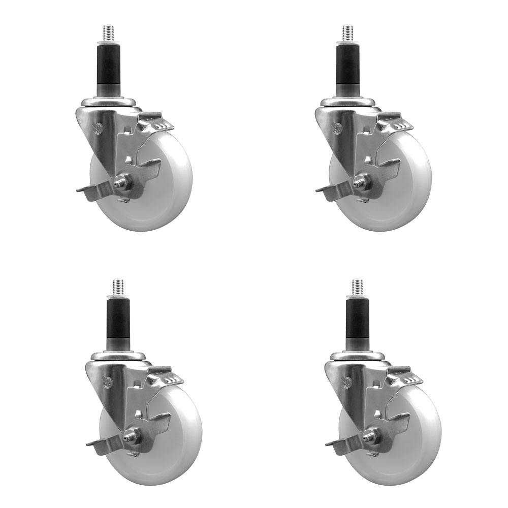 Nylon Swivel Expanding Stem Caster Set of 4 with 4 Inch White Wheel and 1-1/8" Stems - Includes 4 Swivel with Top Lock Brakes - 1200 lbs. Total Capacity - Service Caster Brand — photo 1