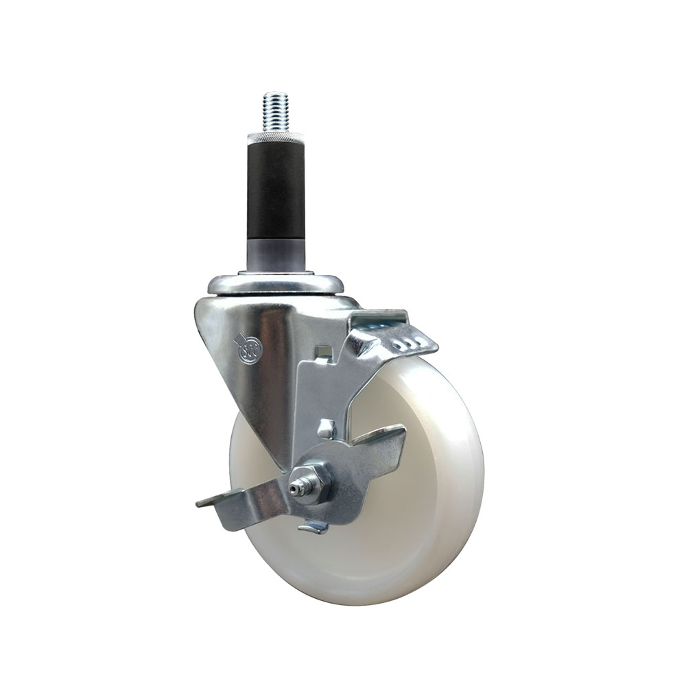 Nylon Expanding Stem Swivel Caster with 4 Inch White Wheel and 1-1/8" Stem & Top Locking Brake - 300 lbs. Capacity Per Caster - Service Caster Brand — photo 1