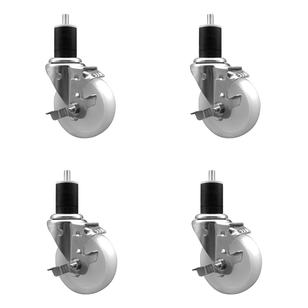 Stainless Steel Nylon Swivel Expanding Stem Caster Set of 4 with 4 Inch White Wheels and 1-3/4" Stems - Includes 4 Swivel with Top Lock Brakes - 1200 lbs. Total Capacity - Service Caster Brand — photo 1