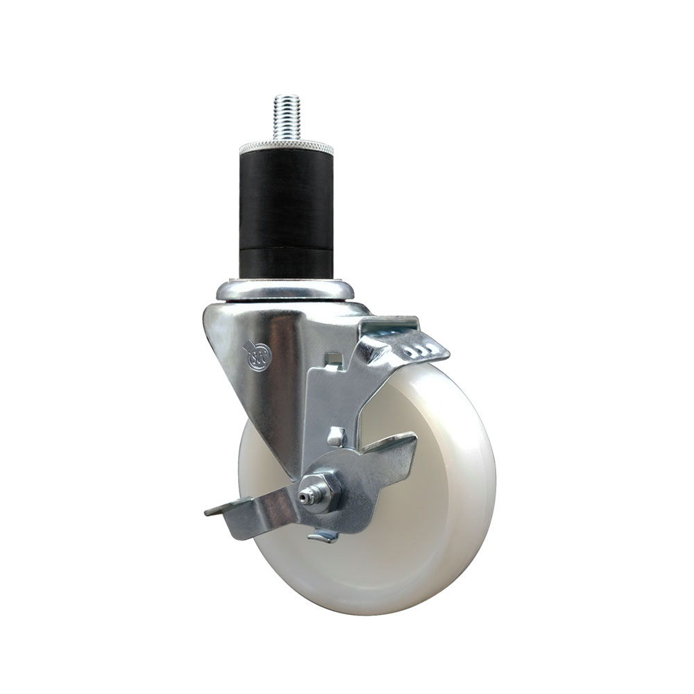 Stainless Steel Nylon Expanding Stem Swivel Caster with 4 Inch White Wheel and 1-3/4" Stem & Top Locking Brake - 300 lbs. Capacity Per Caster - Service Caster Brand — photo 1